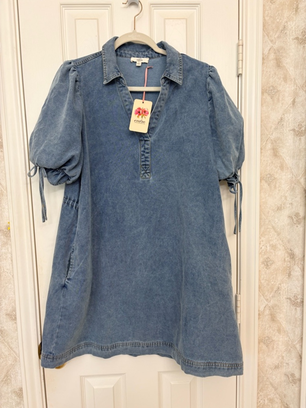 entro Denim Mini Dress in Faded Blue